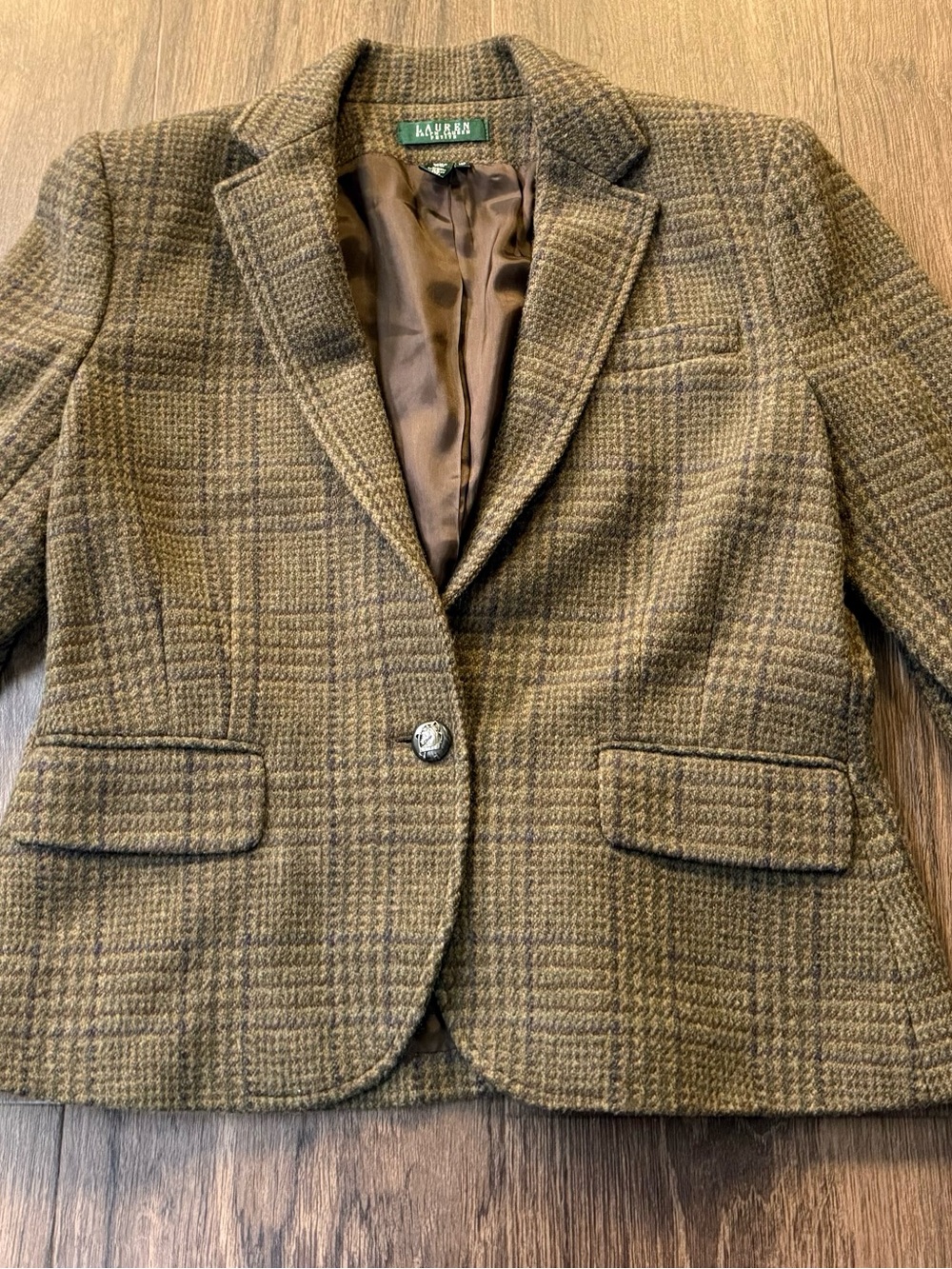 Lauren Ralph Lauren Brown Plaid Wool Blend Blazer Jacket Women’s 14P